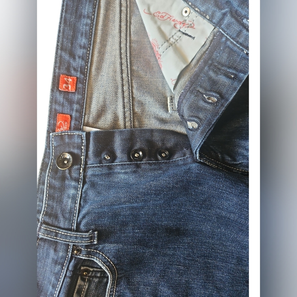 Ed Hardy by Christian Audigier Y2K button fly jeans, embroidery Men 34/32 - Picture 4 of 8